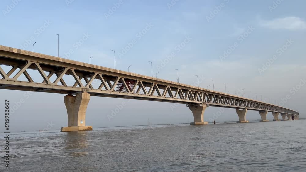 Infrastructure Development. Low Angel View of Bangladesh's Padma Multipurpose Bridge Mega Project Infrastructure Development. Low Angel View of Bangladesh's Padma Multipurpose Bridge Mega Project