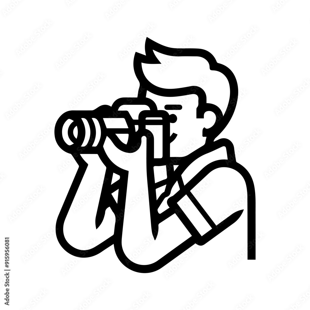 Photographer icon or modern line symbol. Vector line art and icon design with bold outline. Black and white Pixel Perfect minimalistic symbol isolated white background. Silhouette simple thin sign Photographer icon or modern line symbol. Vector line art and icon design with bold outline. Black and white Pixel Perfect minimalistic symbol isolated white background. Silhouette simple thin sign