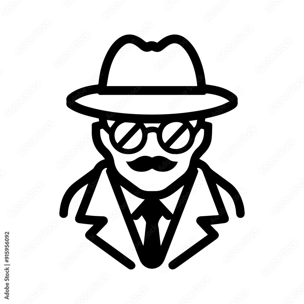 Detective icon or modern line symbol. Vector line art and icon design with bold outline. Black and white Pixel Perfect minimalistic symbol isolated white background. Silhouette simple thin sign Detective icon or modern line symbol. Vector line art and icon design with bold outline. Black and white Pixel Perfect minimalistic symbol isolated white background. Silhouette simple thin sign