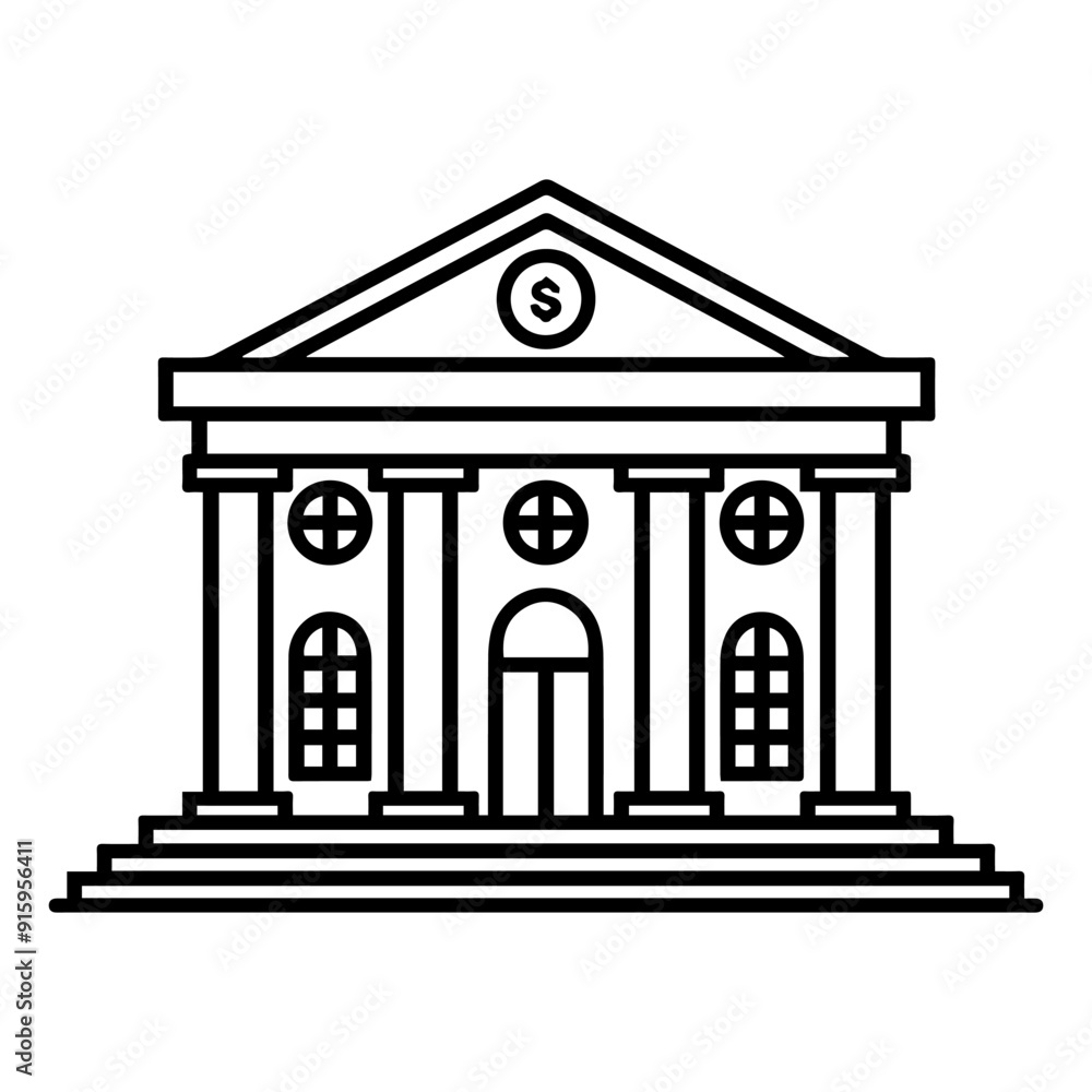 Bank Building icon or modern line symbol. Vector line art and icon ...