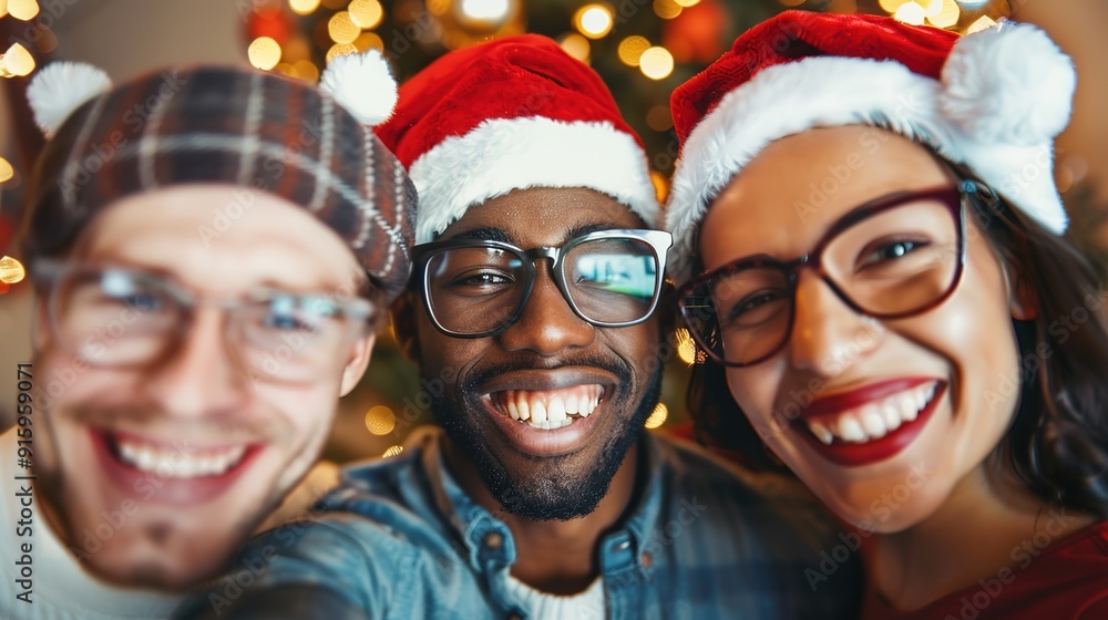 Joyful Friends Capturing Memories: Group Selfie at Lively New Year's Eve Celebration Joyful Friends Capturing Memories: Group Selfie at Lively New Year's Eve Celebration