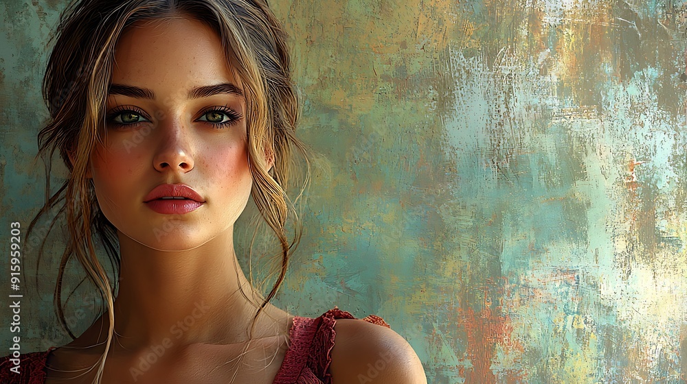 Fototapeta premium Glamorous brunette model with flawless skin and captivating eyes in stylish pose
