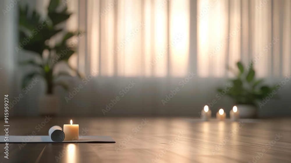 Tranquil Yoga Practice in Dimly Lit Room with Soft Candlelight Tranquil Yoga Practice in Dimly Lit Room with Soft Candlelight