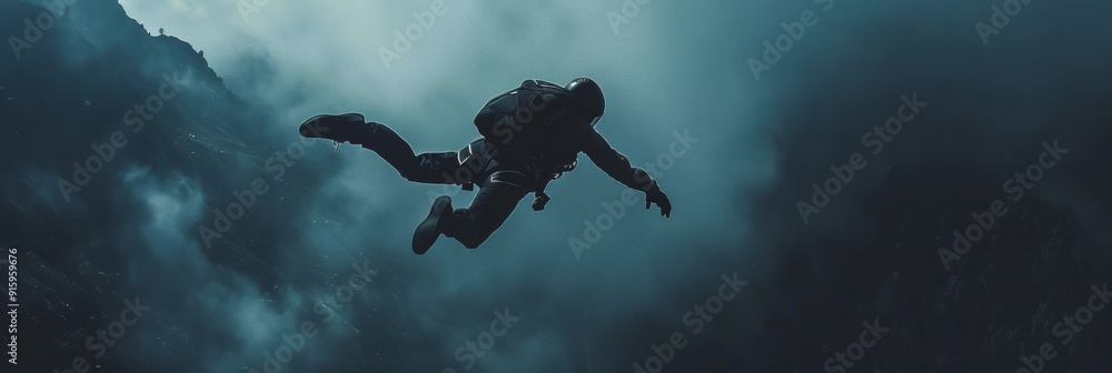 A man in a red jumpsuit is flying through the air A man in a red jumpsuit is flying through the air