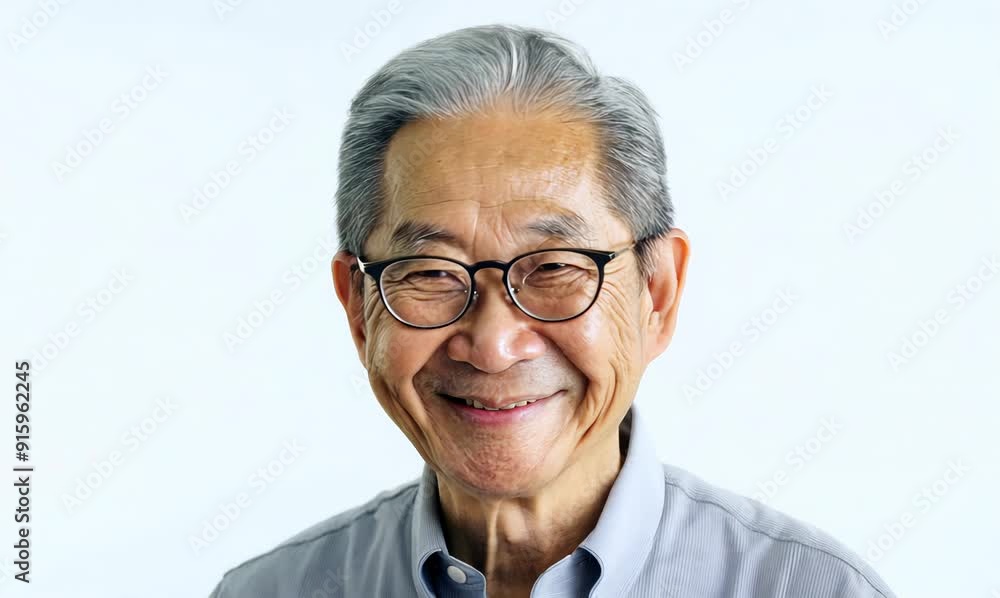 Portrait of happy asian senior man with eyeglasses on white background Portrait of happy asian senior man with eyeglasses on white background