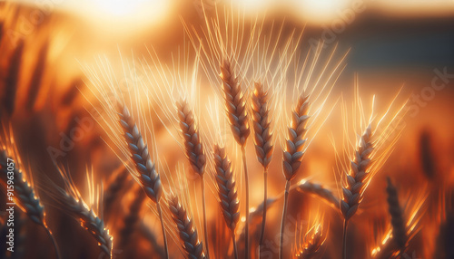 Golden wheat field swaying in the summer breeze, creating a serene and picturesque landscape.