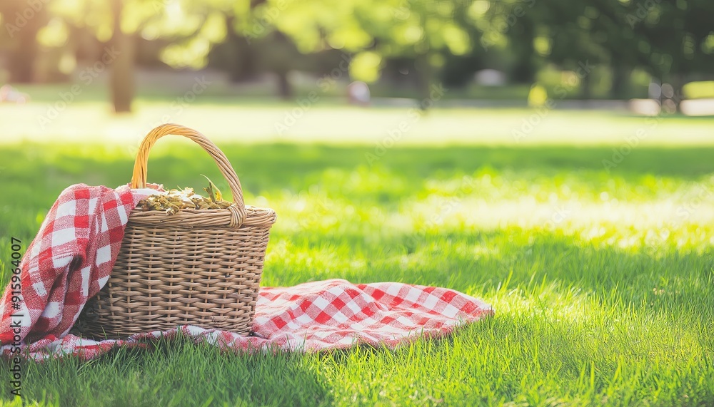 Picnic Basket on Sunny Day in the Park Picnic Basket on Sunny Day in the Park