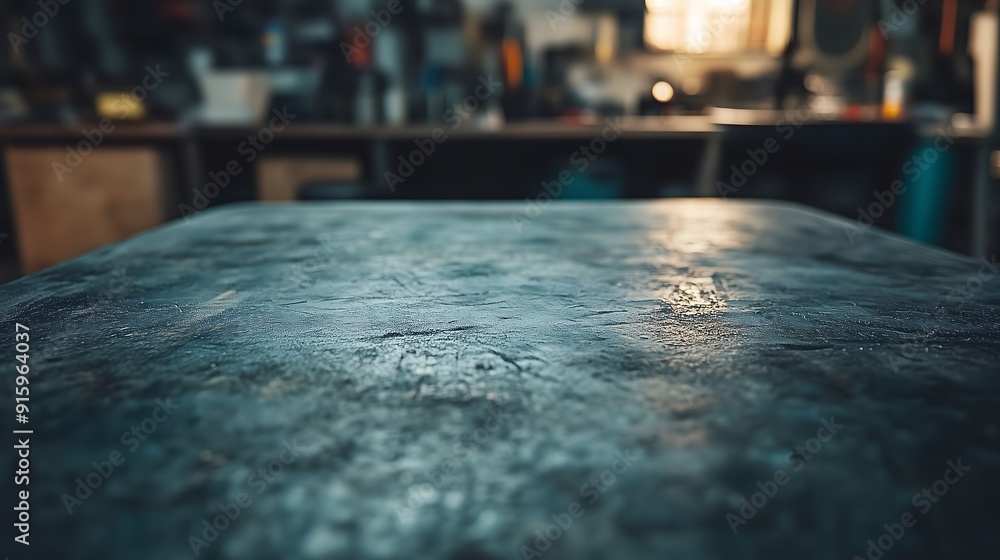 Industrial Steel Table in Sunlit Workshop Environment Industrial Steel Table in Sunlit Workshop Environment