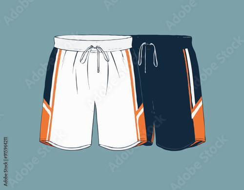 Basketball Shorts jersey design flat sketch Illustration, wide leg boxing shorts concept with front and back view. oversize active wear shorts design