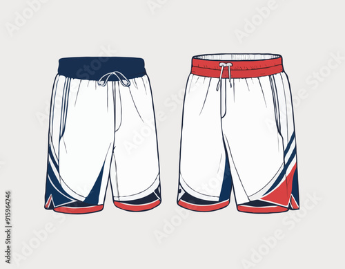 Basketball Shorts jersey design flat sketch Illustration, wide leg boxing shorts concept with front and back view. oversize active wear shorts design