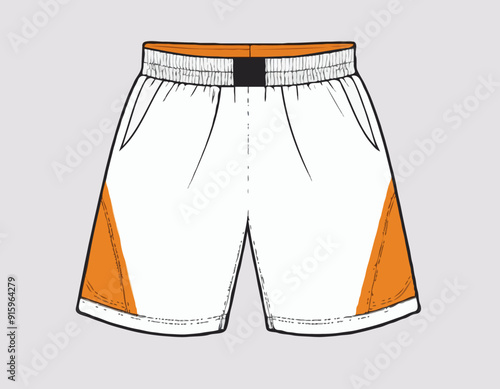 Basketball Shorts jersey design flat sketch Illustration, wide leg boxing shorts concept with front and back view. oversize active wear shorts design