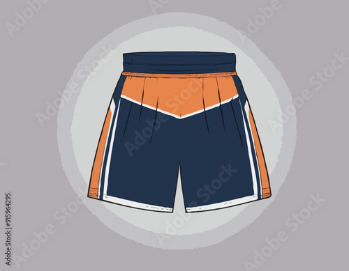 Basketball Shorts jersey design flat sketch Illustration, wide leg boxing shorts concept with front and back view. oversize active wear shorts design