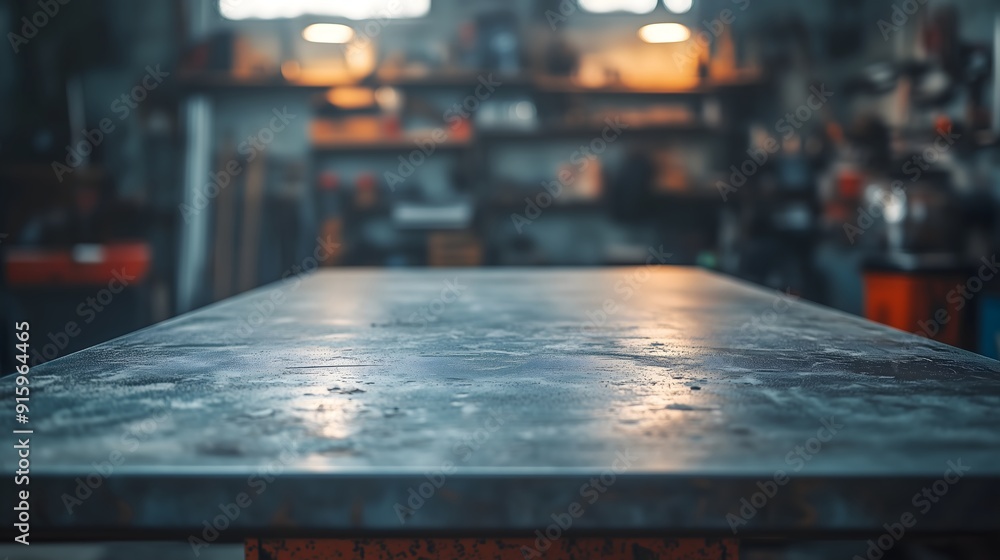 Industrial Steel Table in Sunlit Workshop Environment Industrial Steel Table in Sunlit Workshop Environment