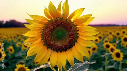 A sunflowers bright yellow face moves in unison with the sun tracking its movements throughout the day. photo