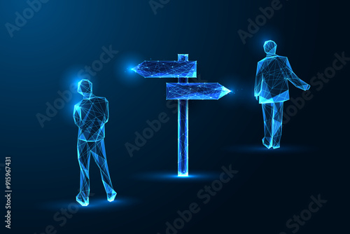 Conflict of interests, disagreement, business tension abstract concept on dark blue background