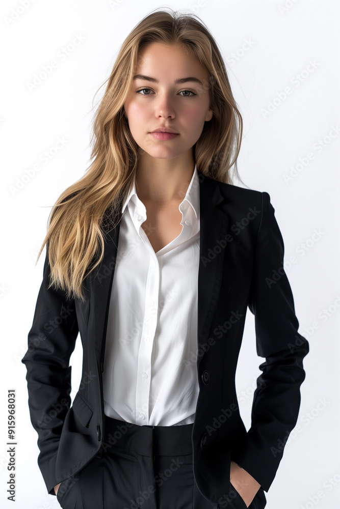 Portrait of a young stylish businesswoman in a suit isolated on white background. High quality photo Portrait of a young stylish businesswoman in a suit isolated on white background. High quality photo