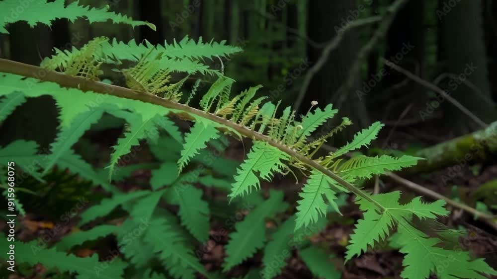 Despite the lack of sunlight a fern thrives in the dark using its elongated sporebearing structures to and continue its growth in the shaded forest environment. Despite the lack of sunlight a fern thrives in the dark using its elongated sporebearing structures to and continue its growth in the shaded forest environment.