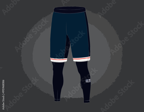 Sport track Shorts with compression tights design vector template, basketball shorts concept with front and back view for football, badminton and running active wear double layer trail shorts design
