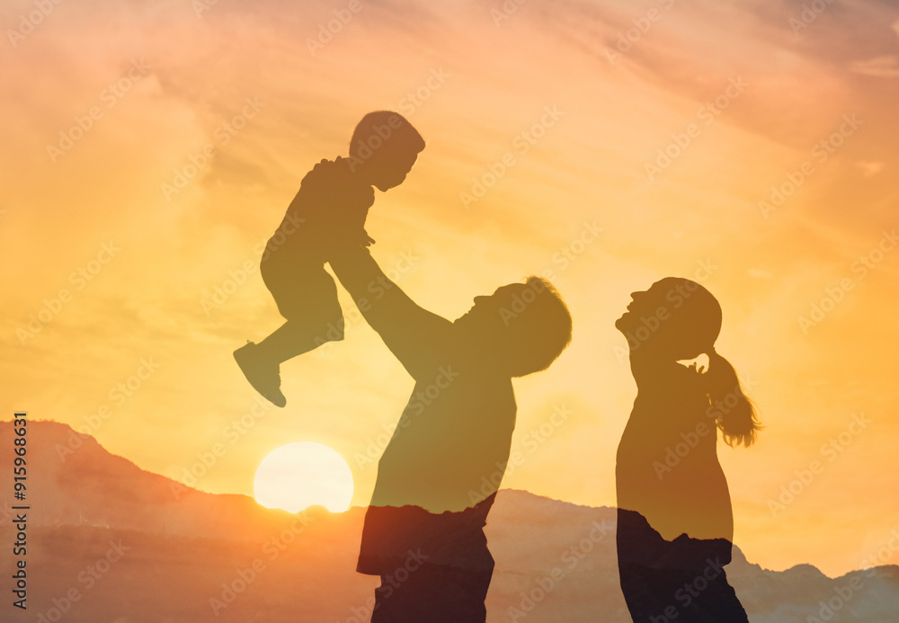 Happy family playing with child outdoors Happy family playing with child outdoors