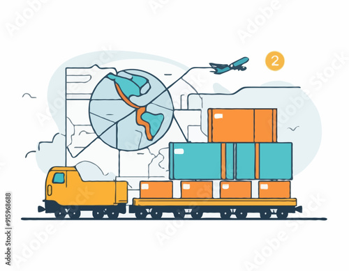 Logistician planning route for train delivery. Railway shipment transport, cargo freight logistics stock illustration
