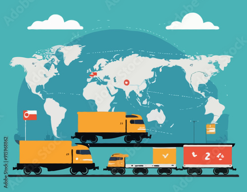 Logistician planning route for train delivery. Railway shipment transport, cargo freight logistics stock illustration
