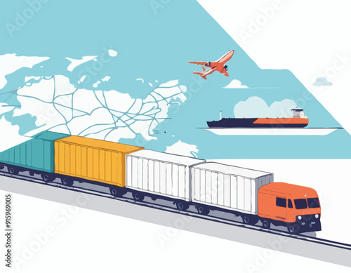 Logistician planning route for train delivery. Railway shipment transport, cargo freight logistics stock illustration
