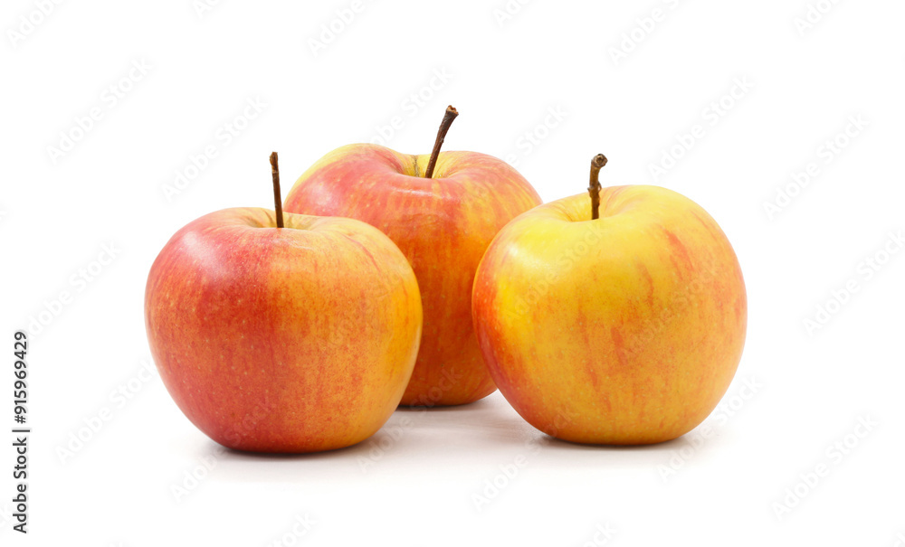 three yellow red apple white background three yellow red apple white background