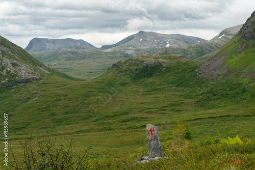 aerial view over Massvassbu area in the fjord of Andalsnes in Norway on a cold summer day - paradise for hikers photo