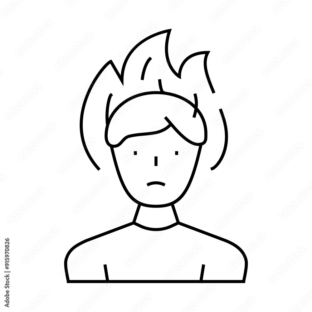 burning head stress line icon vector. burning head stress sign. isolated contour symbol black illustration burning head stress line icon vector. burning head stress sign. isolated contour symbol black illustration