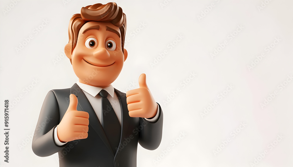 3D style illustration of a happy adult man giving a thumbs-up gesture. Smiling businessman showing approval on a white background 3D style illustration of a happy adult man giving a thumbs-up gesture. Smiling businessman showing approval on a white background