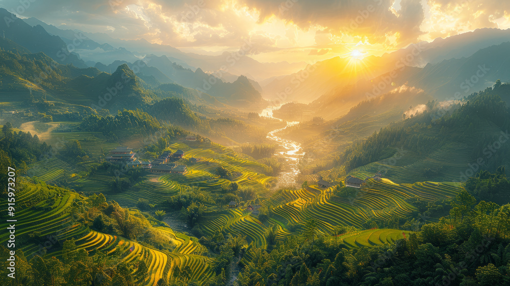 china rice terraces are shown in aerial view,generative ai china rice terraces are shown in aerial view,generative ai
