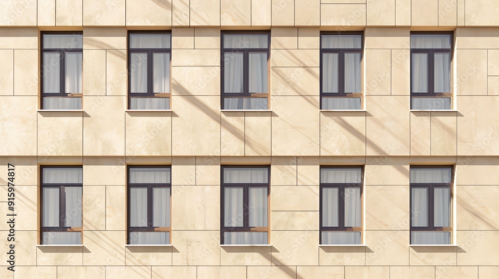 Contemporary eastern beige building with windows and shadow patterns. Simple, artistic facade design Contemporary eastern beige building with windows and shadow patterns. Simple, artistic facade design