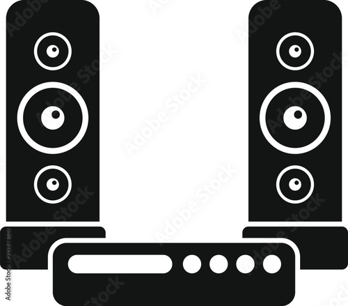 Black glyph icon of a home cinema system playing music with two big loudspeakers