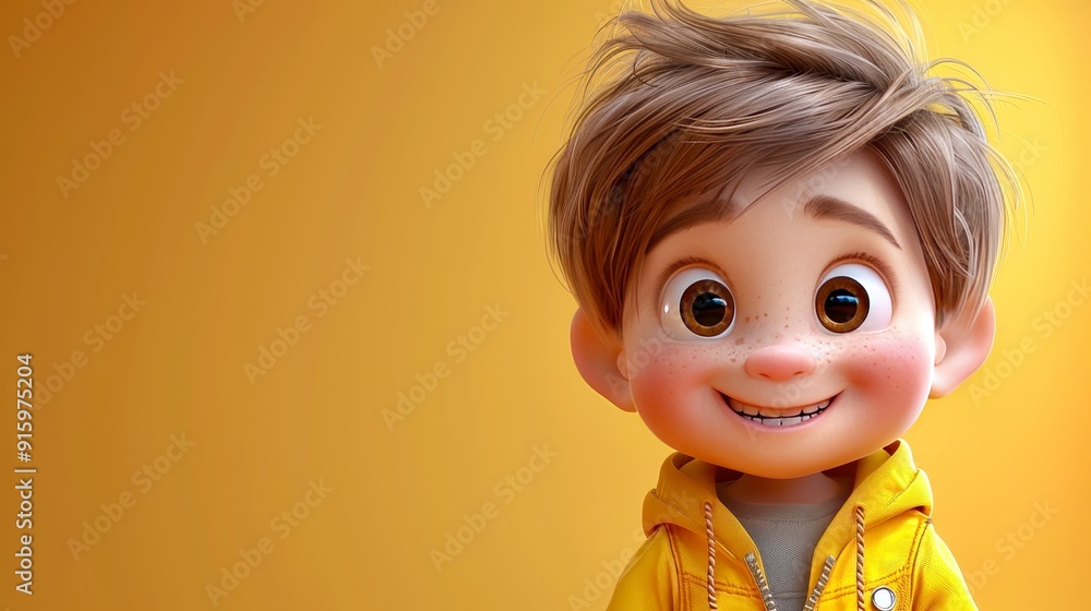 3D rendering of a happy boy in a yellow hoodie. Ideal for child-related projects or promoting kids products services. Vibrant and joyful image for marketing materials. Copy space. 3D rendering of a happy boy in a yellow hoodie. Ideal for child-related projects or promoting kids products services. Vibrant and joyful image for marketing materials. Copy space.