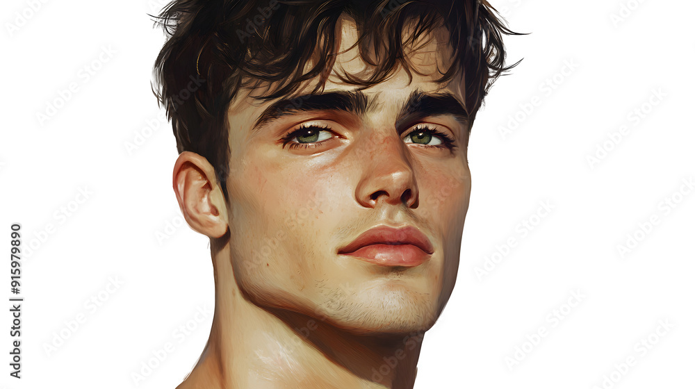 Picturesque portrait of a handsome young man with a gentle face on a transparent background Picturesque portrait of a handsome young man with a gentle face on a transparent background