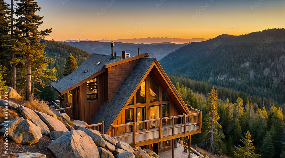 a charming a frame mountain cabin perched on a rocky hillside a charming a frame mountain cabin perched on a rocky hillside