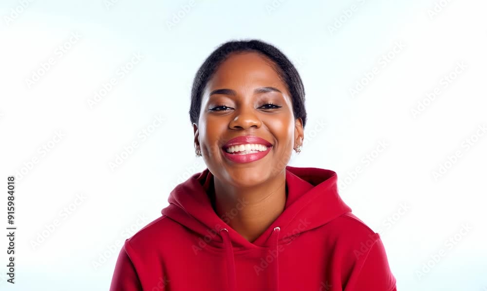 Portrait of a smiling young african american woman in red hoodie standing isolated over white background Portrait of a smiling young african american woman in red hoodie standing isolated over white background