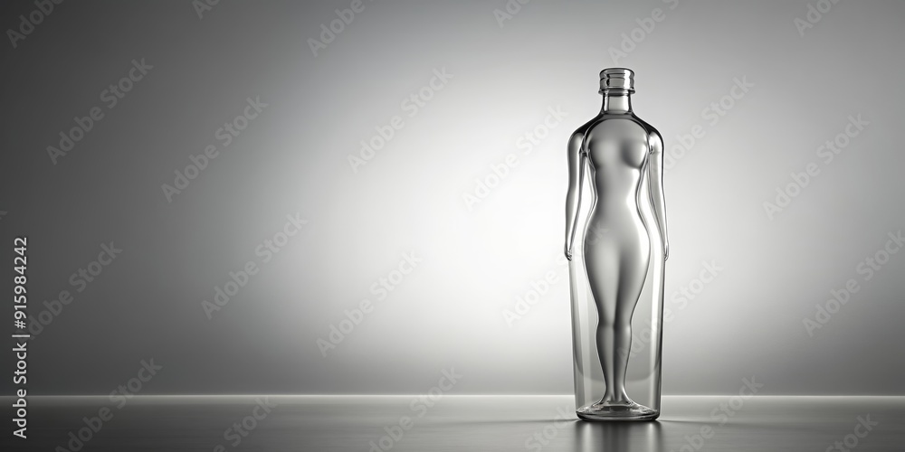 Monochromatic bottle in the shape of a woman , monochrome, bottle, woman, shape, abstract, design, art, figure