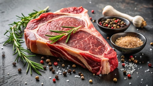 Raw beef rib bone steak with spices , meat, steak, beef, rib, bone, raw, spices, seasonings, gourmet, cooking, ingredients