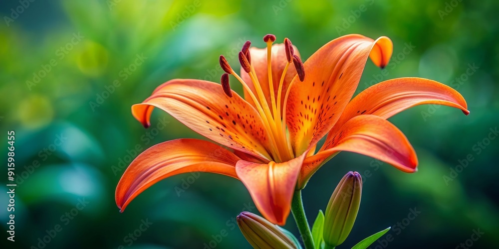 Fototapeta premium Vibrant orange lily flower in full bloom, orange, lily, flower, bloom, vibrant, petal, nature, garden, botanical, plant