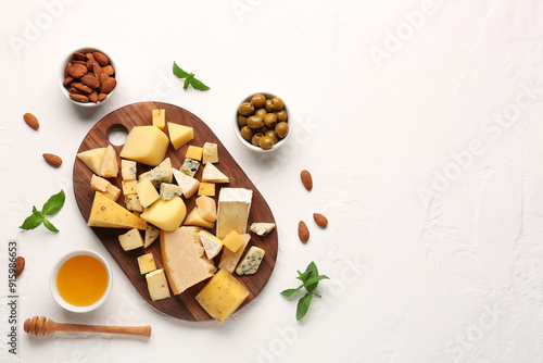 Pieces of tasty cheese, nut...