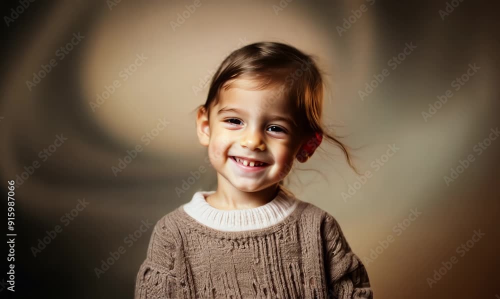Medium shot portrait video of a satisfied child female that is wearing a cozy sweater against an abstract background Medium shot portrait video of a satisfied child female that is wearing a cozy sweater against an abstract background