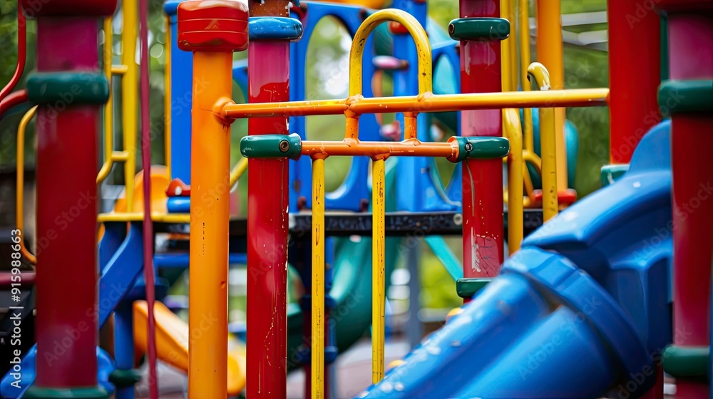 A playground jungle gym with bright, colorful equipment. A playground jungle gym with bright, colorful equipment.