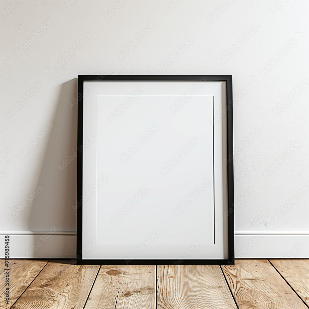 A blank framed picture leaning against a wall, ready for artwork or display. A blank framed picture leaning against a wall, ready for artwork or display.