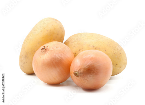 onion and potato white background