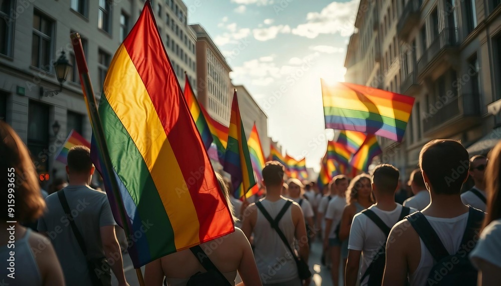 A vibrant and bustling city center is filled with a diverse crowd ...