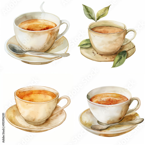 紅茶、お茶の水彩イラスト Generative AI