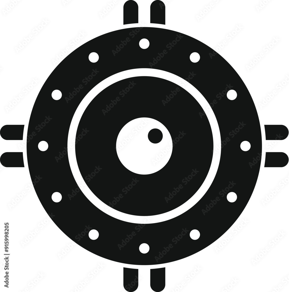 Black solid icon for a round spaceship window showing galaxy view Black solid icon for a round spaceship window showing galaxy view