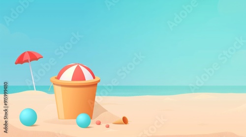 Wallpaper Mural 2D illustration of a sandbox with some toys with basic shapes on a neutral colored background in a simplicity of drawing in minimalist vector style Torontodigital.ca