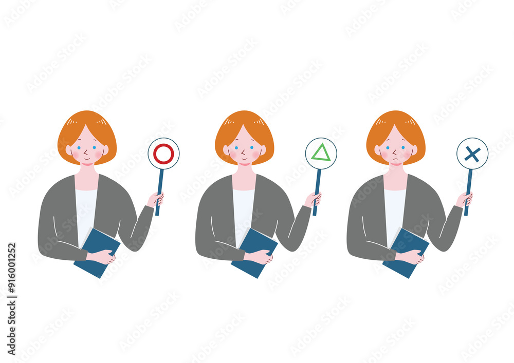 正解の札を上げるし会話KYOUSIの女性のイラスト 正解の札を上げるし会話KYOUSIの女性のイラスト